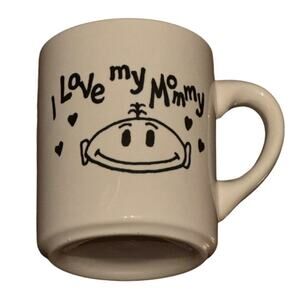 I Love My Mommy Milk Glass Coffee Mug Cup Mothers Day VTG Collectible Retro